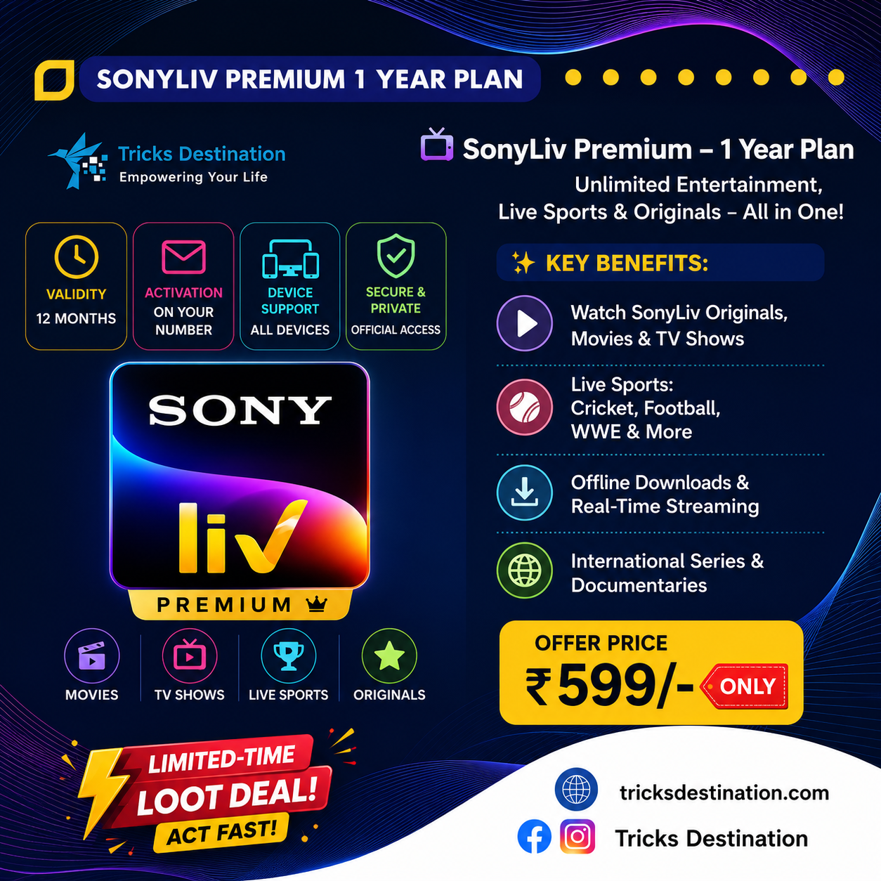 SonyLIV Premium 1 Year Subscription – Official Premium Plan | Number Activation