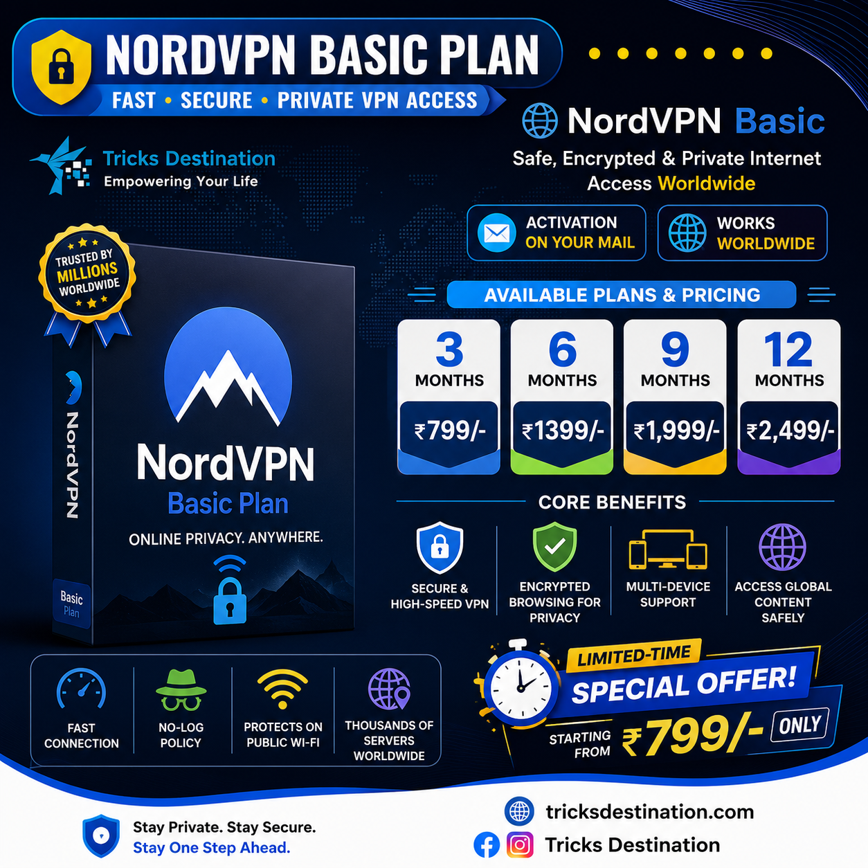 NordVPN Basic Plan – Secure VPN Subscription | Email Activation | Worldwide Access